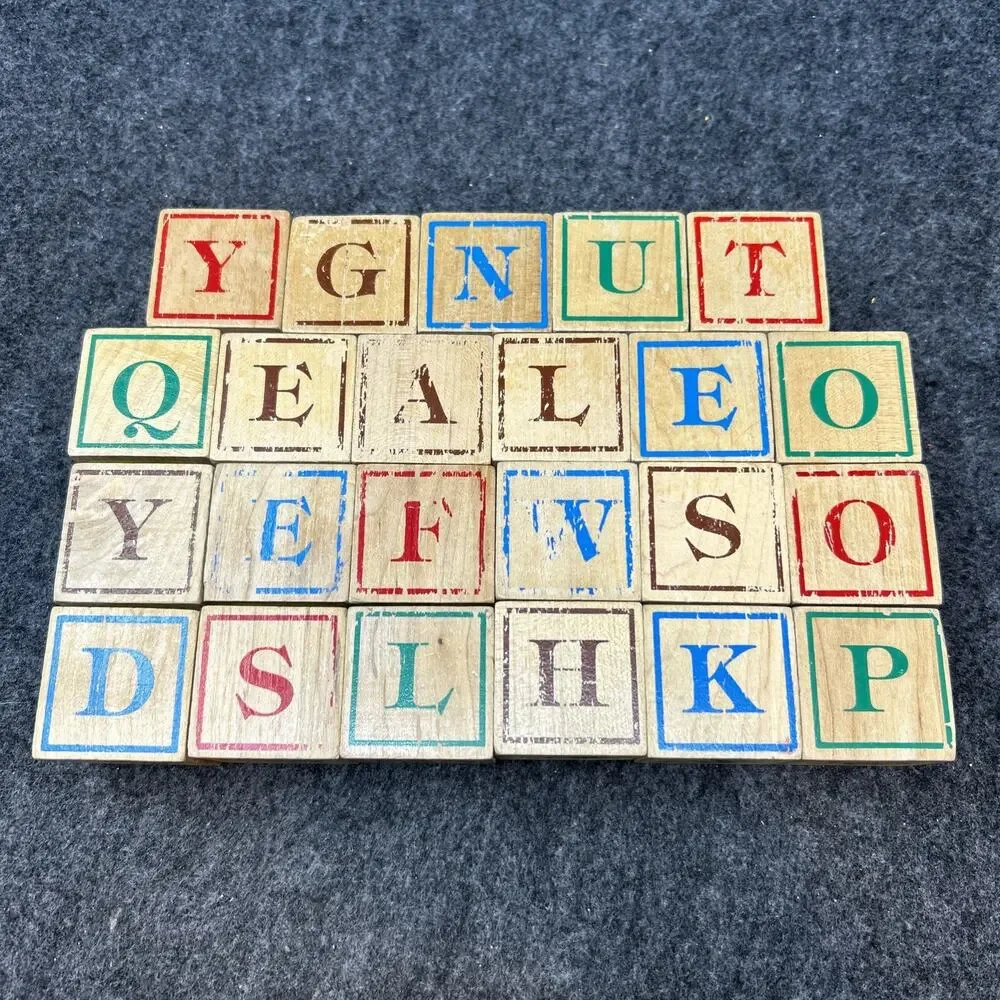 Old Wooden Alphabet Blocks 23pc by Montgomery Schoolhouse USA Educational Crafts